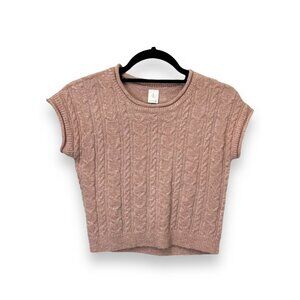 Evsie Girls Pink Knit Short Sleeve Cropped Sweater M - Polyester & Spandex Blend